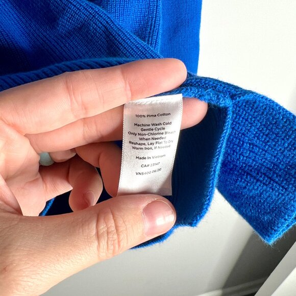 Talbots Rolled Neck Cobalt Blue Pima Cotton Sabrina Sweater Preppy Old Money L - Picture 4 of 5